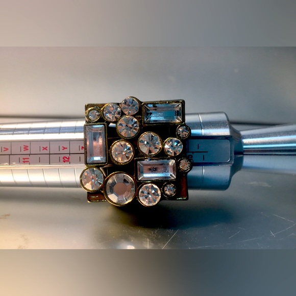 VINTAGE Metallic Silver Statement ring Rhinestone Vintage Brass tone adjustable - Picture 9 of 10